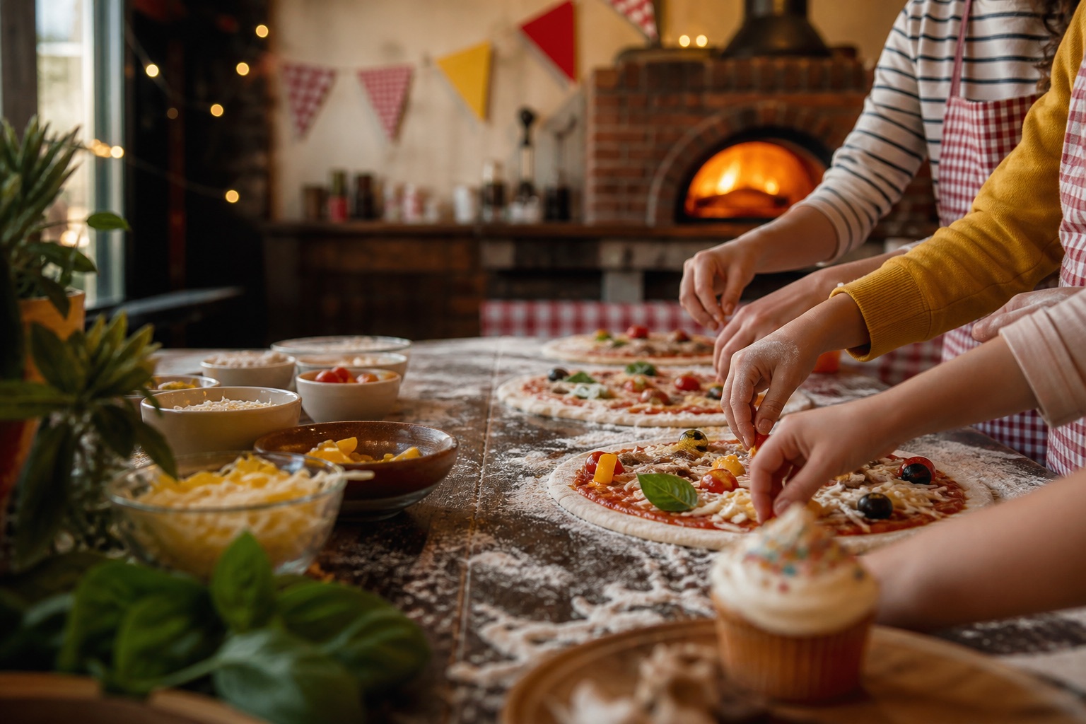 Imagen ilustrativa de niños preparando pizza para una fiesta Ciao Kitchen